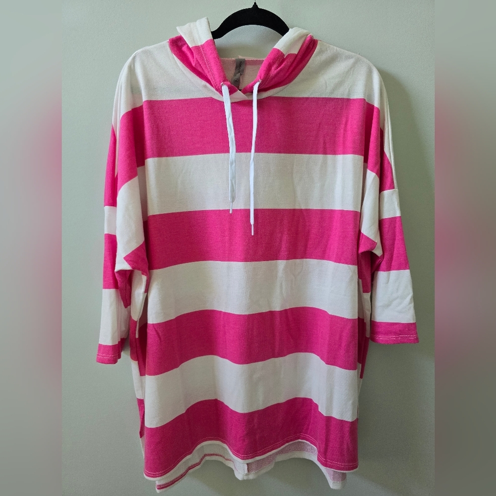 Honeyme Pink and White Striped Hoodie Top